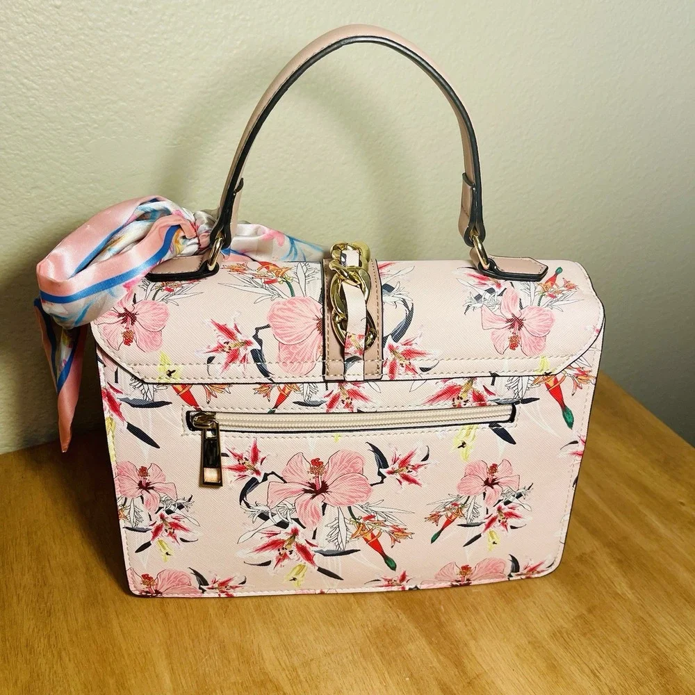 ALDO Cailla Floral Top Handle Bag Purse Pink Crossbody Bow Scarf Accent Vacation
